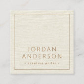 Carte De Visite Carré Style de lin crème aux bordures minces et minimes (Devant)