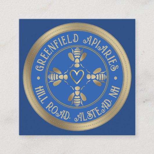 Carte De Visite Carré Style Honeybee Design Royal Blue avec or (Devant)