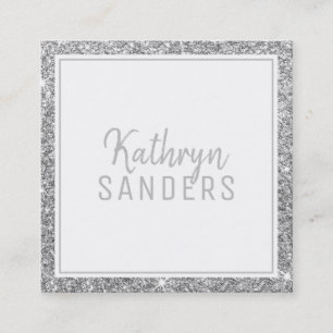 Carte De Visite Carré STYLE MINIMAL simple bordure argent gris parties s