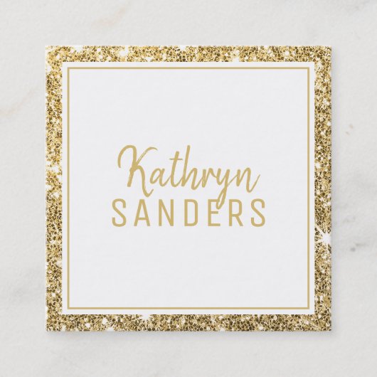 Carte De Visite Carré STYLE MINIMAL simple bordure or parties scintillan (Devant)