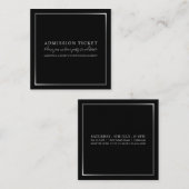 Carte De Visite Carré Style noir & argent, billet d'entrée (Devant / Derrière)