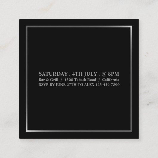 Carte De Visite Carré Style noir & argent, billet d'entrée (Dos)