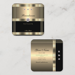 Carte De Visite Carré Stylé or et noir scintillant Faux Rhinestones