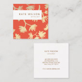 Carte De Visite Carré Style Orange Gold Floral (Devant / Derrière)