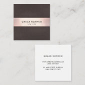 Carte De Visite Carré Style Rose Gold Stripe Brownn Linen (Devant / Derrière)