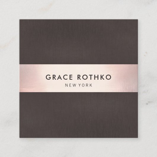 Carte De Visite Carré Style Rose Gold Stripe Brownn Linen (Devant)