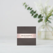 Carte De Visite Carré Style Rose Gold Stripe Brownn Linen (Debout devant)