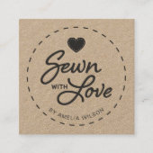 Carte De Visite Carré Style rustique cousu avec amour Kraft (Devant)