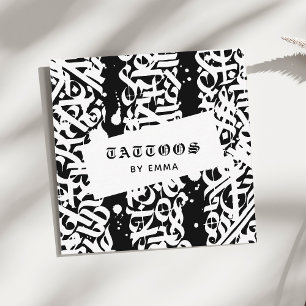 Carte De Visite Carré Style tatouage Calligraphie noir et blanc Typograp