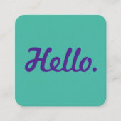 Carte De Visite Carré Style tendance Hello Blue & Purple Script Décontra (Devant)