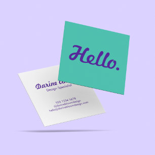 Carte De Visite Carré Style tendance Hello Blue & Purple Script Décontra