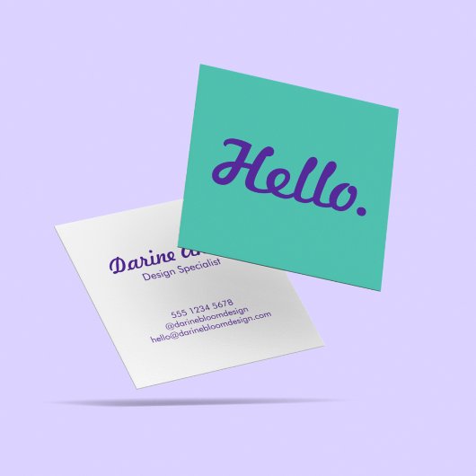 Carte De Visite Carré Style tendance Hello Blue & Purple Script Décontra