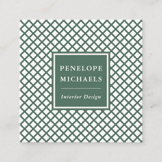 Carte De Visite Carré Style vert et blanc géométrique (Devant)