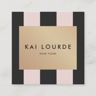Carte De Visite Carré Style Vintage or Plaque rose noir rayures