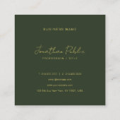 Carte De Visite Carré Stylish Dark Green Calligraphy Gold Text Trendy (Dos)