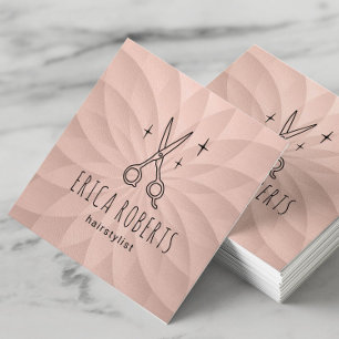 Carte De Visite Carré Styliste cheveux mignon ciseau rose pâle spirale