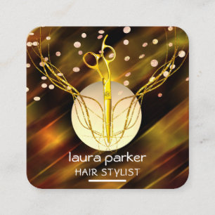 Carte De Visite Carré Styliste de cheveux Ciseaux or Purple Moon Salon