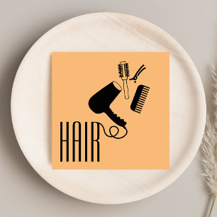 Carte De Visite Carré Styliste moderne et élégant pour cheveux noir & or