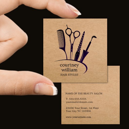 Carte De Visite Carré Stylo Kraft moderne