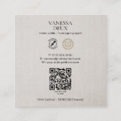 Carte De Visite Carré Stylo noir moderne en lin beige QR Logo élégant (Dos)