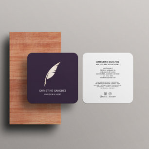 Carte De Visite Carré Stylo Quill Or MOBILE NOTARIAT SINGNANT AGENT Purp