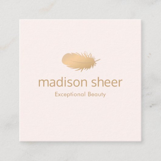 Carte De Visite Carré Stylo Rose Or Feather Lumière rose pâle (Devant)