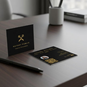 Carte De Visite Carré Stylos croisés Noir & Or Professionnel Code QR