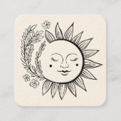 Carte De Visite Carré Sun Floral Boho Line Art élégant QR Code Cream (Devant)