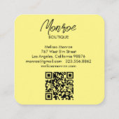 Carte De Visite Carré Sun Floral Boho MERCI élégant QR Code Jaune (Dos)