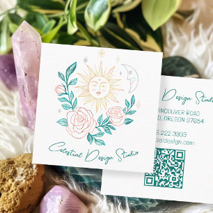 Carte De Visite Carré Sun Moon & Rose Magique Boho Colorful CUSTOM QR