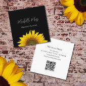 Carte De Visite Carré Sunflower jaune QR code moderne Noir