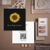 Carte De Visite Carré Sunflower QR code Interior Designer Black White 