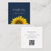 Carte De Visite Carré Sunflower QR code marine bleu (Devant / Derrière)
