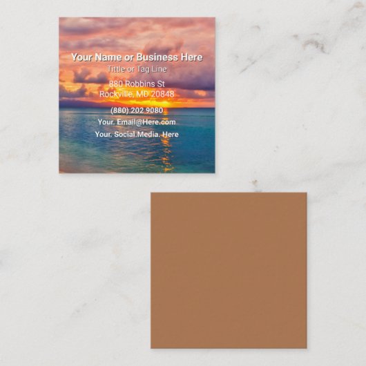 Carte De Visite Carré Sunrise Beach et Océan tropical (Devant / Derrière)