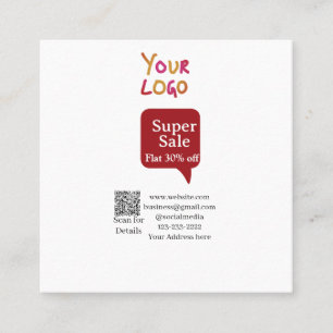 Carte De Visite Carré super affaire entreprise remise scannez le code QR