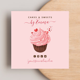 Carte De Visite Carré Sweet rose Cupcake Moderne Baker Traitement des mé
