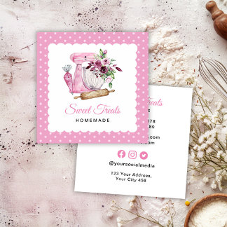 Carte De Visite Carré Sweet Treats Bakery Pink