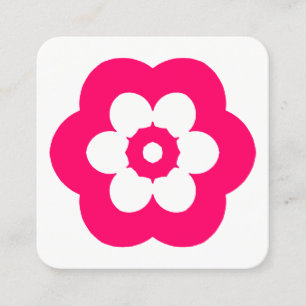 Carte De Visite Carré Symbole de fleurs - Rouge néon sur blanc