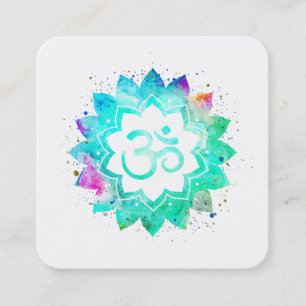 Carte De Visite Carré ~* Symbole de Lotus Vert Bleu Mandala Om Aum