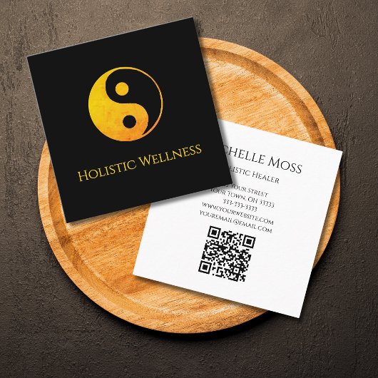 Carte De Visite Carré Symbole Yin Yang Gold Holistic Healer code QR