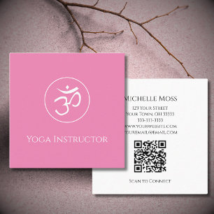 Carte De Visite Carré Symbole Yoga Om Logo simple rose