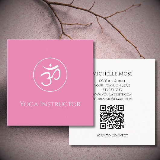 Carte De Visite Carré Symbole Yoga Om Logo simple rose
