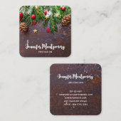 Carte De Visite Carré Table de Noël rustique avec pin et neige (Devant / Derrière)