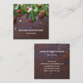 Carte De Visite Carré Table de Noël rustique avec pin et neige (Devant / Derrière)