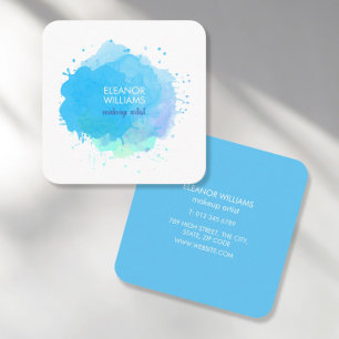 Carte De Visite Carré Tache d'aquarelle bleue moderne chic