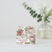 Carte De Visite Carré Tasses à thé et roses (Debout devant)