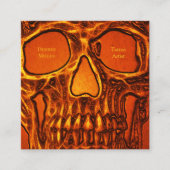 Carte De Visite Carré Tatouage Artiste Crâne Face Orange Noir Gothique (Devant)