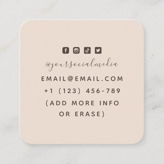 Carte De Visite Carré Tatouage Artiste Médias Sociaux Crâne Beige Modern (Dos)