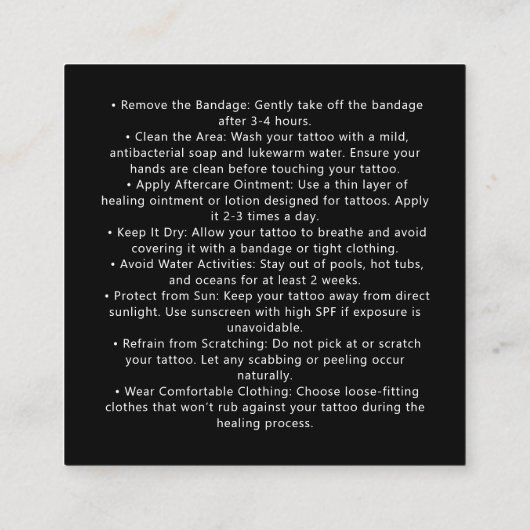 Carte De Visite Carré tatouage au crâne rose Instructions pour les soins (Dos)