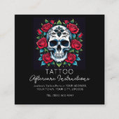 Carte De Visite Carré tatouage au crâne rose Instructions pour les soins (Devant)